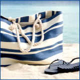 navy striped beach bag