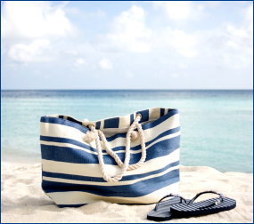 striped bag on beach